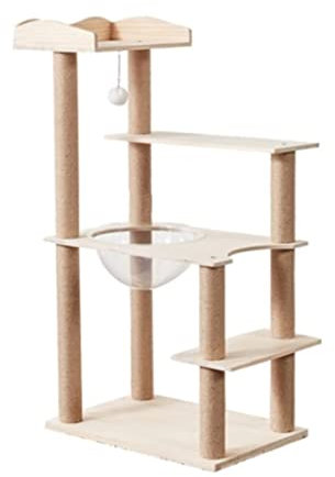 ASHSDI Katzen Kletterbaum Katzenbaum Hoch Massivholz Katzenklettergerüst Multifunktionaler Kratzbaumturm Hanfseil Katzenkratzbaum Katzenstangen Katzenhaus Katzenmöbel(Size:40 * 60 * 112cm)