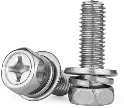 RKODRSMG 10/20/25 pièces M3 M4 M5 Longueur 6-50mm Croix hexagone vis Joint rondelle à Ressort Trois Combinaison Boulon hexagone 304 Acier Inoxydable(50mm,M4 (20Pcs))