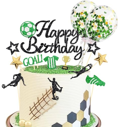 27 Stück Fussball Cupcake Toppers, Happy Birthday Tortendeko Fussball | Glitzer Fussball Geburtstag Deko für Kinder Party Dekoration, Tortendeko Geburtstag Junge Mädchen