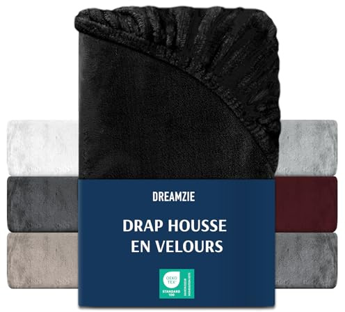 DREAMZIE Premium Frottee Spannbettlaken 90 x 200-100 x 200, Cashmere-Touch Bettlaken Jersey Fleece Spannbetttuch Laken, Schwarz
