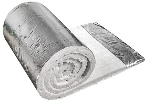 GQZJY Ceramic Fibre Blanket,High Temperature Resistance flame proof fibre Single Sided Aluminum Foil Fireproof Mat Pad for Stoves Insulation Cotton Aluminium Silicone Needle (Size:61cm*15m)