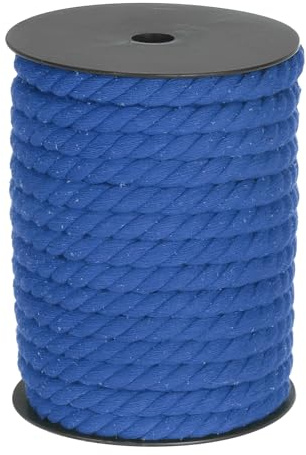 QUARKZMAN Baumwollseil 3 Strang Gedrehtes Geflochtenes Seil, Saphirblau 23m/25 Yard 10mm Durchmesser für Wandbehang, Pflanzenaufhänger, Stricken, Makramee-Knoten