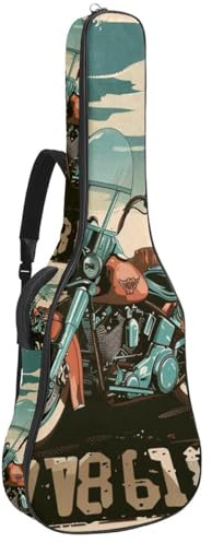 Vintage Route Motorrad 41 42 Zoll Akustikgitarrentasche mit verstellbarem Schultergurt Gitarrentasche mit Rückenaufhänger, geeignet für E-Gitarren, Bassgitarren, klassische Gitarren, Ukulele, Vintage