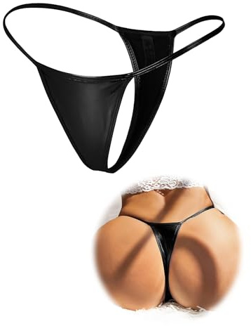 ohmydear Mini G string för kvinnor konstläder mikro bikini tanga stora storlekar låg midja underkläder damer sömlösa stringtrosor sexiga t-back kalsonger för strand nattklubbar fest, 1 pack svart, S