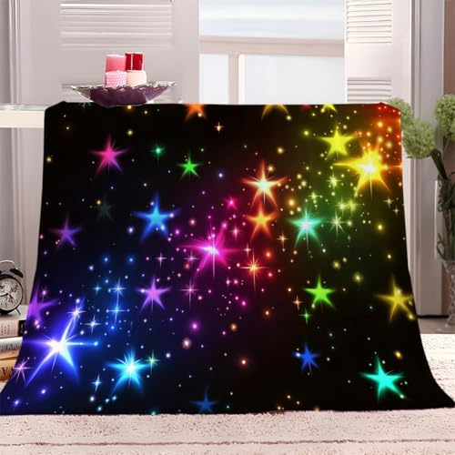 Kuscheldecke Flauschig Regenbogenfarbene Sterne 150x200 cm Weiche Warme Decke Microfaser Tagesdecke Fleecedecke als Decke Sofa, Wohndecke oder Couchdecke überwurf