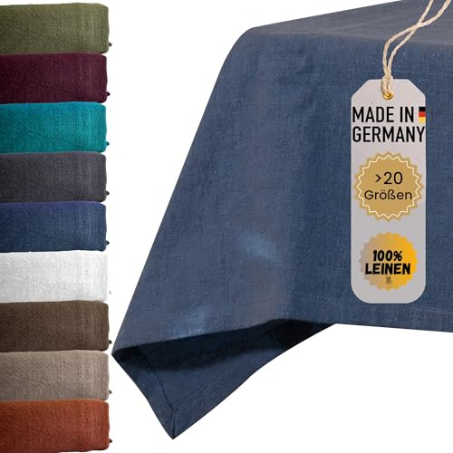 chambry Premium Tischdecke 100% Leinen Stonewashed - Handarbeit Made in Germany - hochwertige und nachhaltige Tischwäsche aus Naturmaterial - Blau 130cm x 240cm