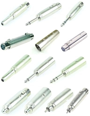 Adam Hall 1 Set = 13 unterschiedliche Connectors Ganzmetall Adapter Verbinder Konverter - XLR 3 pol Male/Female auf XLR 3 pol / 6,3 mm Klinke/Cinch RCA