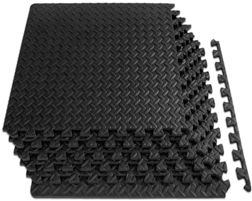 MAXSTRENGTH Interlocking Foam Mats – EVA Puzzle Floor Tiles with Non-Slip Rubber Cushion for Gym, Home, Garage, Yoga, Play Area, and Workout Studio Flooring (Black, 20 TILES (80 Square Feet))