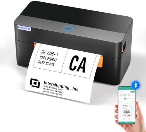 BORN4SHIP 4x6 Portable Bluetooth Thermal Label Printer with Label Papers, Shipping Label Printer Machine for Packages, DHL, Amazon, Etsy, UPS, Compatible with Windows, Mac OS and Linux Systems