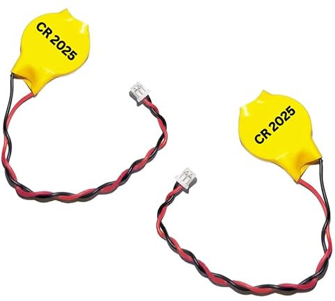 Eunicell - 2 x CR2025 CMOS 3V Lithium Button Coin Cell Battery with Molex 2-Pin Connector - Replacement Battery For Desktop Computers Laptops and Motherboards