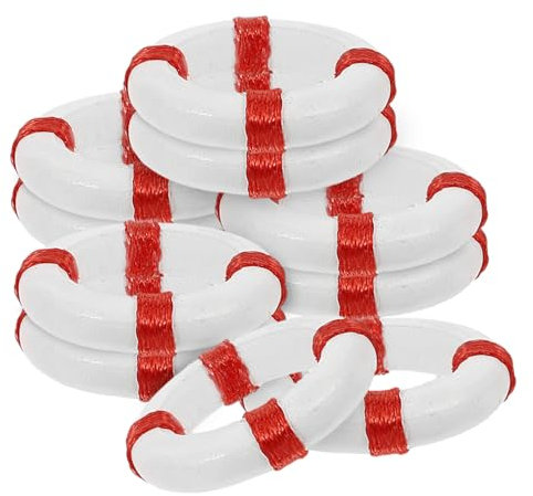 KONTONTY 10pcs Mini Wooden Swimming Ring Ornaments DIY Craft Miniature Toy for Beaches and Pool Decor Red