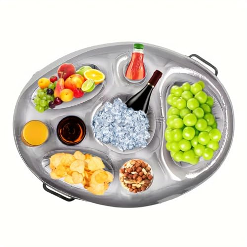 Nordreach Inflatable Floating Snack and Drink Holder - 24.80×19.68 inch - Pool Drink Holder Floats Pool & Hot Tub Accessories for Outdoor Summer Swimming Beach Party, Grey