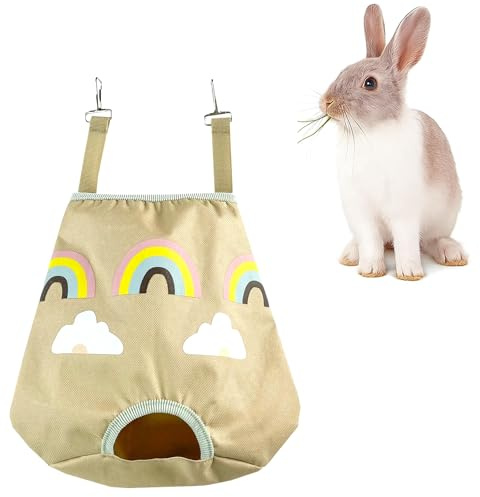 Bolsa de Comida de heno Colgante para Conejos y cobayas ，Soporte de heno Que Ahorra Espacio para Mascotas pequeñas para hámsters, Chinchillas, erizos (heno de Alfalfa).