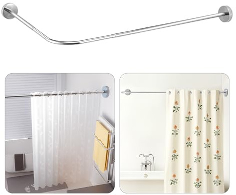Shower Curtain Rod Shower Curtain Pole Tension Pol Extendable Corner Shower Curtain Pole L Shape Bathtub Corner Rail 4 Way Use for Bathroom Fitting Room