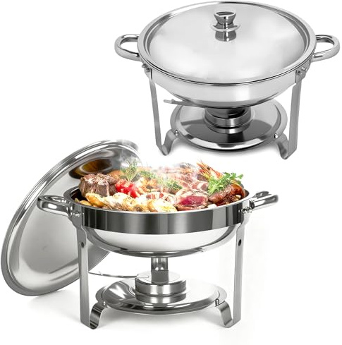 5L Chafing Dish Set 2er Pack, Edelstahl Warmhaltebehälter Essen, Speisenwärmer mit Rollrand-Design für Catering, Buffet und Party