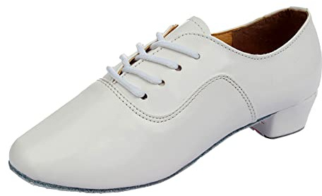 Scarpe da Danza Uomo per Sera Spettacolo Scarpe da Danza Salone Latina Tango per Uomini Adulti Metallico Lucido Stiletti Piccolo Tacco Comfort Mocassini Mocassini Scarpa Uomo Pelle, 01 Bianco, 44 EU