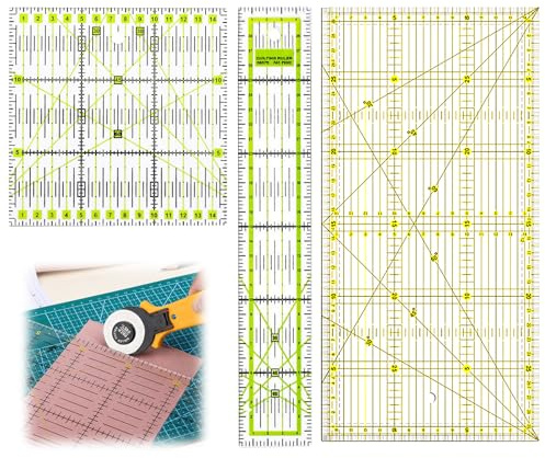 MIPIACE 3 Pezzi Righello Patchwork Quilting Squadre per Sarti 5x30cm/15x15cm/15x30cm Righello Sarta Trasparente Dell'angolo Righellos per Cucito Righellos Sartoriale per Patchwork Cucito Sartoria