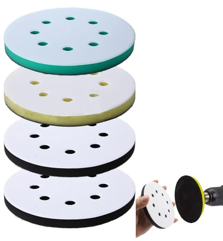 4 Pcs Orbital Sander Pads,125mm Polishing Buffing Pads Foam,Sponge Interface Pad Soft Sanding for 8 Hole Backing Cushion Buffer Discs for Eccentric Sanders,DrillLow Holes Impact Resistant Low Noise
