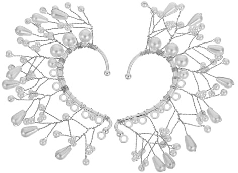 Hohopeti Öroncuff med Imitationspärlor Handgjorda Öronclips för Brud och Brudtärnor Pierceless Ear med Vit Pärldesign för Bröllop och Fest