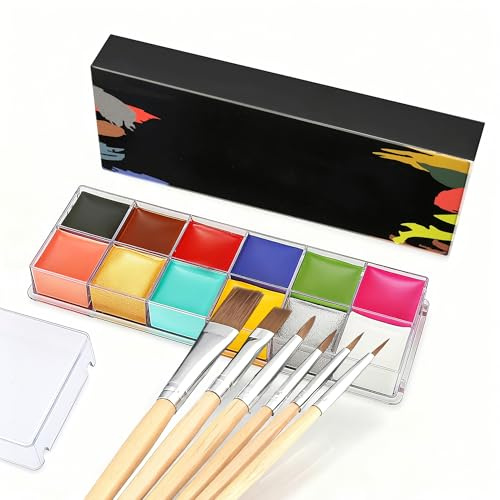 Faletony Bodypainting 12 Farben Face Paint mit 10 Pinseln, Gesicht Body Painting Öl Farben,sicher für Kinder/Erwachsene Körperfarben Make-Up-Palette Halloween Körperkunst Party Schminke