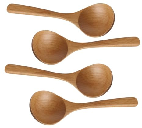 ADOCARN 4 pezzi Cucchiai da Zuppa in Legno di Faggio Naturale Mestoli da Cucina Giapponesi con Manico lungo Ergonomico Utensili Delicati per Cucinare Zuppe Porridge e Stufati Protezione