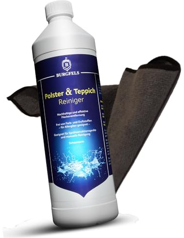 Burgfels Polsterreiniger Waschsauger Reinigungsset mit Mikrofasertuch [Duft neutral] Teppichreiniger Mittel, Teppich Reinigungsmittel für Nasssauger 1000ml | Teppichreiniger Mittel, Teppich Reinigungsmittel für Nasssauger 1000ml