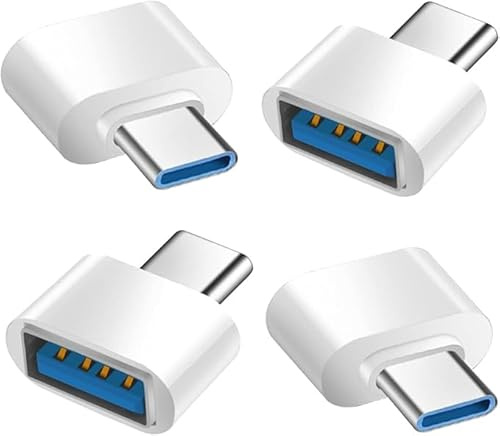 Adaptateur USB C vers USB (Lot de 4), Adaptateur USB-C Mâle vers USB-A 3.0 Femelle OTG Compatible avec MacBook Pro, Samsung Galaxy, Téléphones Type C et Plus (Blanc)