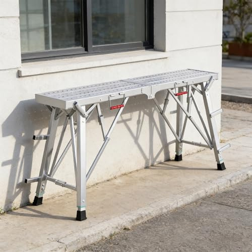 Plataforma de andamio de alta resistencia de 500 libras, plataforma de trabajo ajustable plegable con marco de acero reforzado for decoración de pintura de construcción profesional