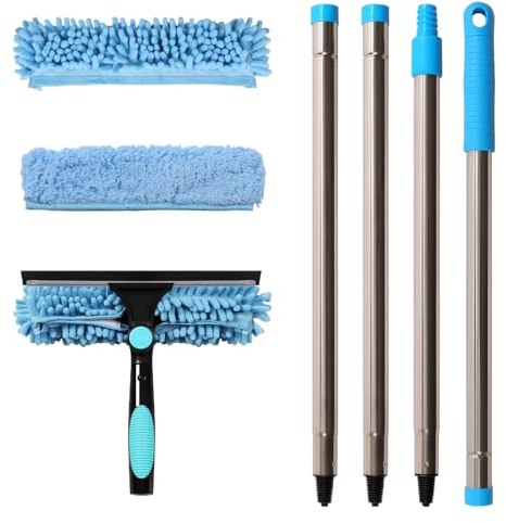 Terafeels 66.92in / 170cm Window Cleaning Equipment, Window Squeegee: 2 in 1 Double-Sided Professional Window Cleaning Kit with Extension Pole (Blue)