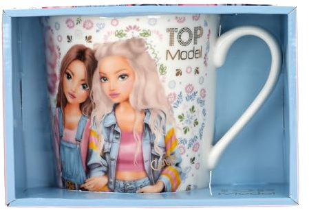 Depesche 13924 TOPModel Festival Fun - Tasse in Weiß, mit Model Motiven, Mandala Muster und Blumen, Trinkbecher aus Porzellan, Füllmenge ca. 300 ml