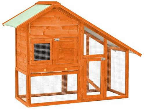 Mhdvray Kaninchenstall 140x63x120 cm aus Tannenholz Massivholz, Hasenstall auf 2 Ebenen für Kleintiere, Nagerkäfig mit Rampe und ausziehbarer Schublade, Kleintierstall für den Garten