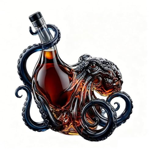 350ML Rum Glass Octopus Bottle, 3D Rum Octopus Bottle, 350ml Borosilicate Glass Liquor Bottle Decanter, Nautical Marine Decor Sculpture, Home Bar Ornament, Collectible Gift for Men Marine Lovers
