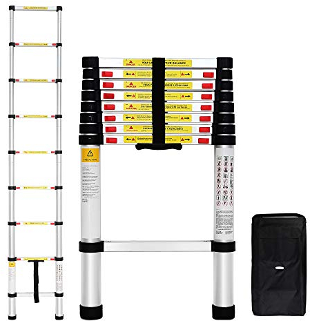 Todeco - Scala Telescopica, Scala Pieghevole - Carico massimo: 150 kg - Standard/Certificazione: EN131 - 2,6 Metri, Borsa per trasporto GRATIS, EN 131