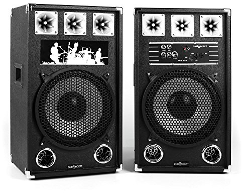 oneConcept BSX-12A - aktives Lautsprechersystem, PA Lautsprecher Paar, 2-Wege Lautsprecher-System, 160 Watt Peak-Leistung, MP3-fähiger USB-Port/SD-Slot, je 12'' (30 cm)-Subwoofer, schwarz