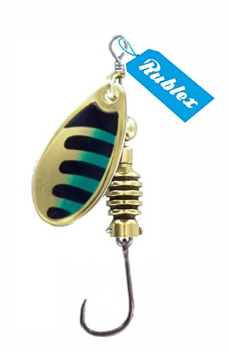 Rublex - Pack de 5 Cucharillas de Pesca Celta-3 ONV | Cebo Artificial de Pesca con Anzuelo Simple sin Muerte Fácilmente Intercambiable con Sistema Quita-Vueltas, Color Oro Negro Verde, 5gr