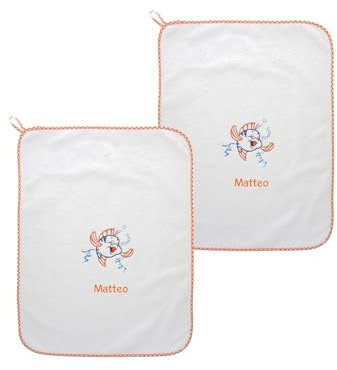 Coccole - Set Asilo 2 Asciugamani Personalizzati Bambini - Set Asilo Personalizzato con Nome in Cotone Anallergico - Asciugamano Asilo Personalizzato Pesciolino Arancione