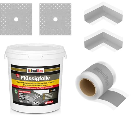 Isolbau Dicht-Set - Inkl. 1x Flüssigfolie (16 kg), 1x Dichtband (15 m), 2x Innenecken & 2x Manschetten