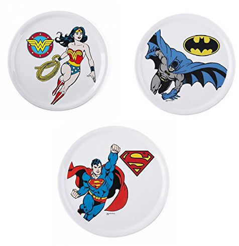 AF INTERNI Set 3 Piatto Pizza Porcellana Batman Superman e Wonderwoman