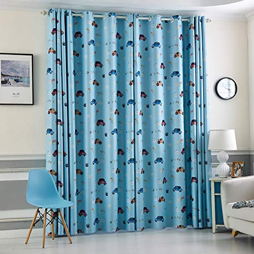 Naturer Kinder Ösen-Vorhänge Blickdicht Verdunklung Muster Auto 145x140 Kurz 2 Stück Vorhänge Gardinen für Kinderzimmer Babyzimmer Wohnzimmer