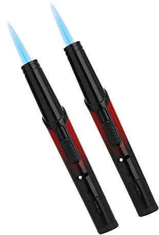 Lot de 2 briquets tempête au butane rechargeables – Briquet flamme réglable pour barbecue – Flamme unique (rouge)