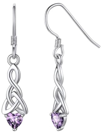 ChicSilver Boucle d’oreilles Femme Argent Pendantes Cletique avec Améthyste Pierre Violet en Forme de Coeur,Bijoux Porte Bonheur pour Cadeau Noël Anniversaire de Femmes,Filles,Maman
