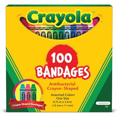 Crayola Shaped Kids Bandages, 100 CT | Great for Birthdays, Party Supplies, Stickers, Stocking Stuffer or White Elephant Gift | Adhesive Bandages for Minor Cuts, Scrapes, & Burns