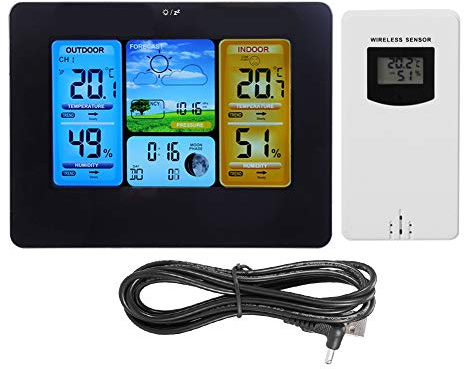 Stazione Meteorologica Wireless con Sensore Esterno, Termometro Igrometro LCD a Colori per Interno/Esterno, Previsioni Meteo per Casa, Camera da Letto, Ufficio