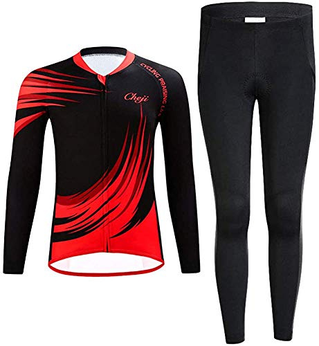 Traje de Ciclismo Niño Maillot de Ciclismo Niño (Bicicleta Camiseta Manga Larga + Pantalones Largos con Asiento Acolchado) de Uncle Lee para Niños Ciclistas