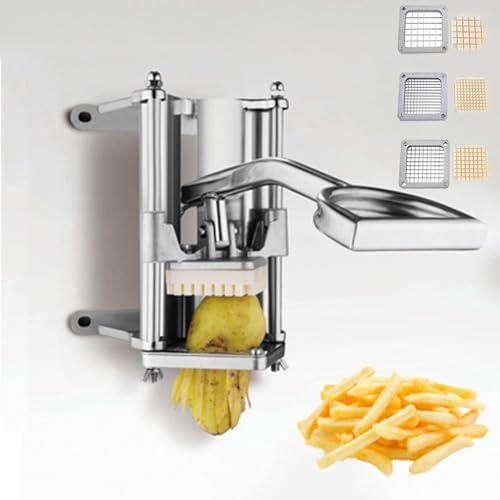 tonchean French Fry Cutter Wall Mount, Commercial Vegetable and Potato Slicer with 1/2in, 1/4in and 3/8in Blades, Stainless Steel Food Cutter for Potatoes Carrots Cucumbers