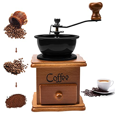 Molinillo de café manual, molinillo de café vintage Molinillo de café manual de madera antigua con ajuste de engranaje ajustable para el hogar, la oficina y los viajes de oficina