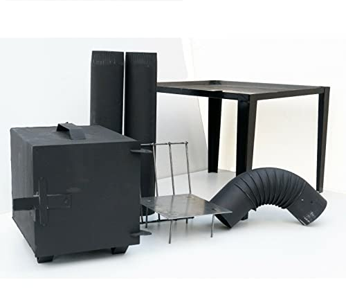 QLS Handels Räuchereiset - Gartenräuchereiset - Räucherofen - Schwarz - Stahl - Holz - 13 kg - 51 x 40 x 25 cm