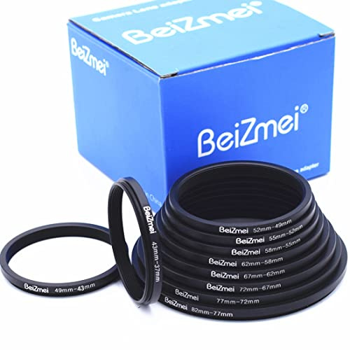 Lot de 10 Anneaux Step-Down,adaptateurs pour filtres photographiques,Adaptateur lentilles,Comprend:82-77 mm,77–72mm,72–67mm,67-62mm,62– 58mm,58–55mm,55–52mm,52-49mm,49–43mm,43–37mm.ter Ring
