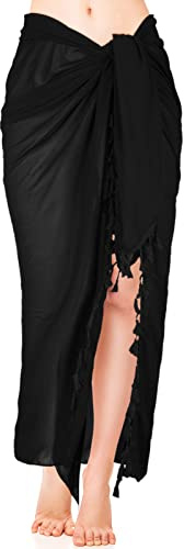 Geyoga Paréo de Plage Jupe Sarong de Bain avec Gland Cache-Maillot pour Femme (Noir)