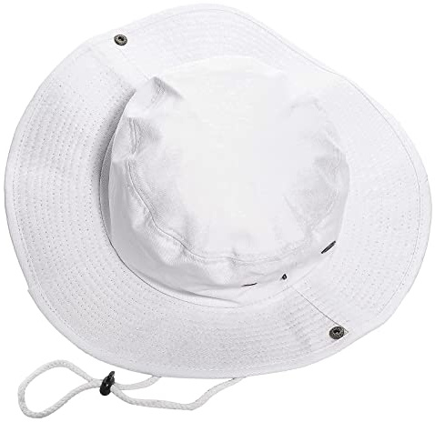 KorhLeoh Chapeau de safari d'été pour homme et femme avec ficelle – Chapeau de soleil pliable à large bord en coton, Blanc., L